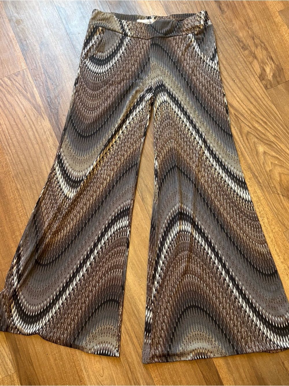 Veronica M Brown and Black Patterned Bell Bottom Vintage Pants